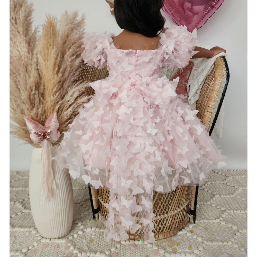 Elegant Pink Butterfly Kids Formal Dress